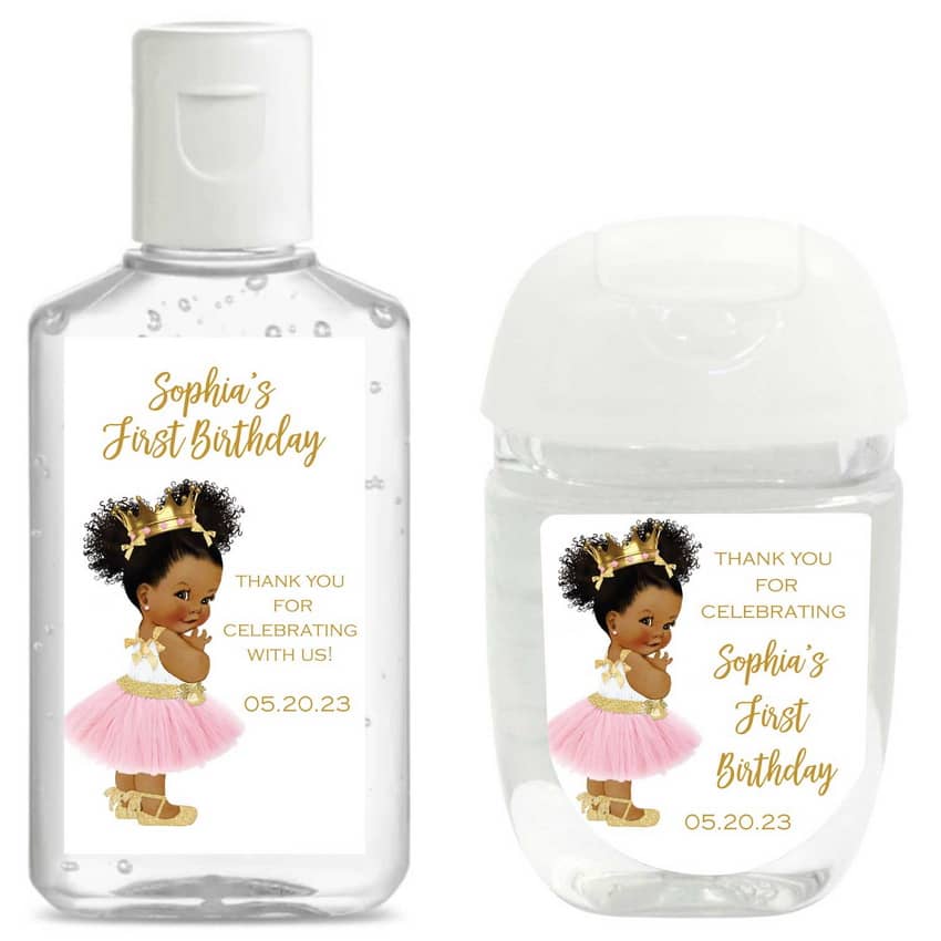 First Birthday Hand Sanitizer Labels, Darker Complexion