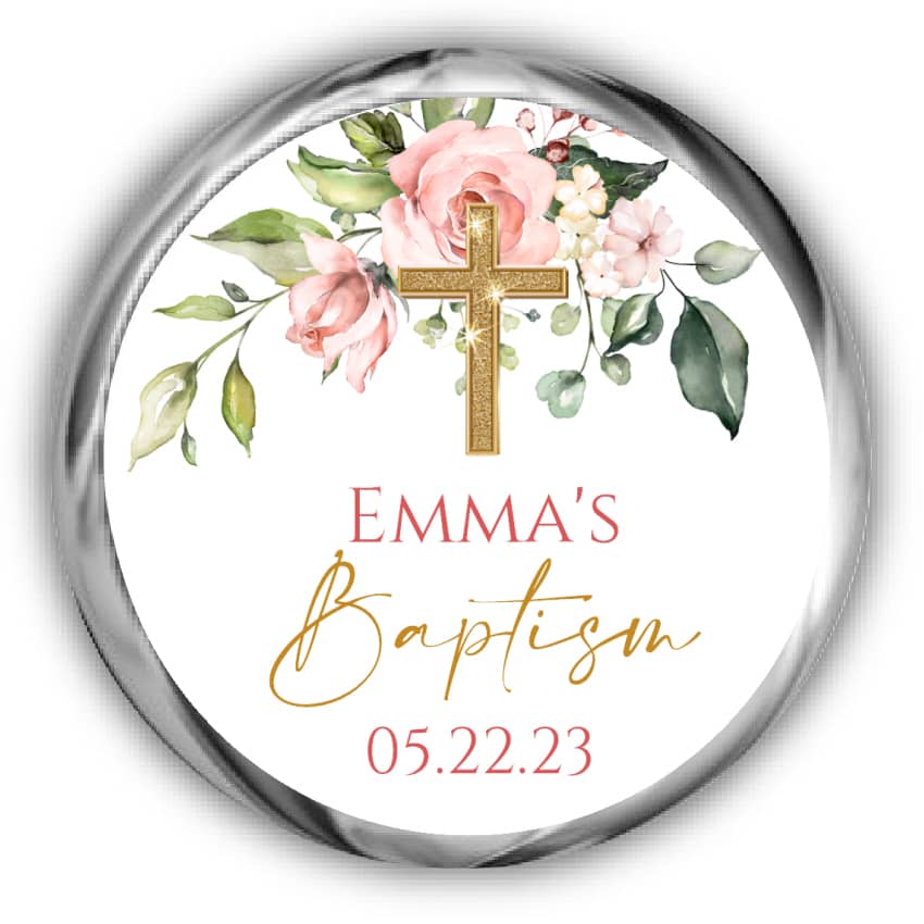 Blush Floral Baptism Kisses Stickers