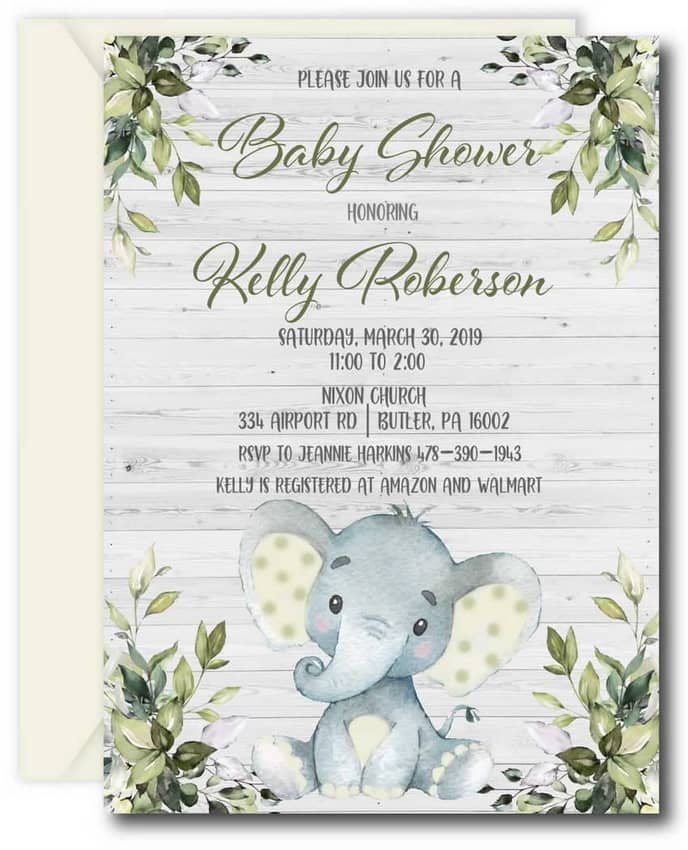 Gender Neutral Elephant Baby Shower Invitations