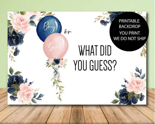 Balloons Gender Reveal Backdrop - Printable