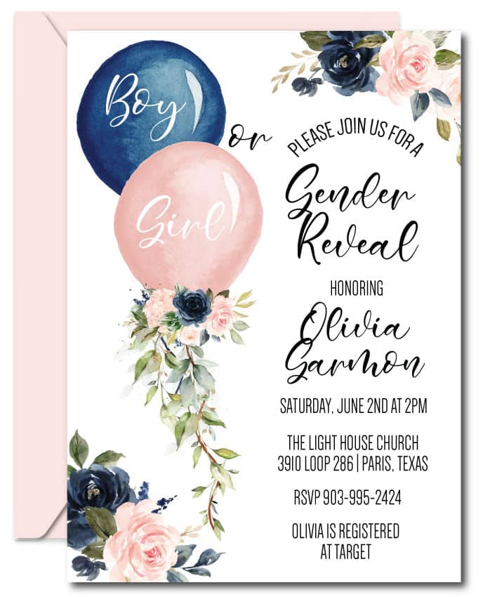 Balloons Gender Reveal Invitations