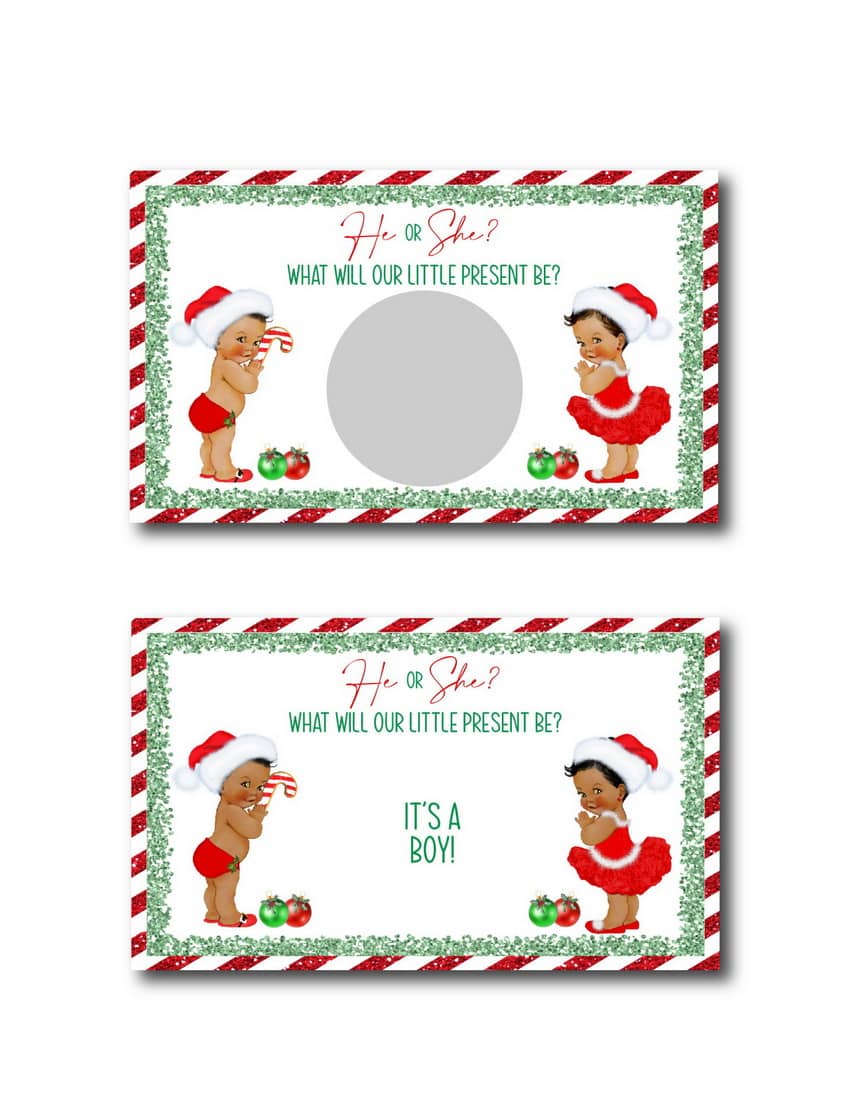 Christmas Gender Reveal Scratch Off Cards, Small Darker Complexion