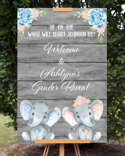 Elephant Gender Reveal Welcome Sign