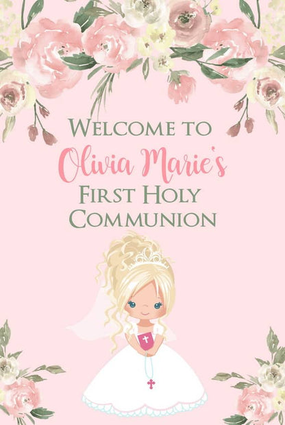 Girl First Communion Welcome Sign - Blonde updo