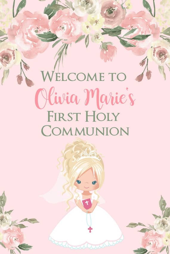 Girl First Communion Welcome Sign - Blonde updo