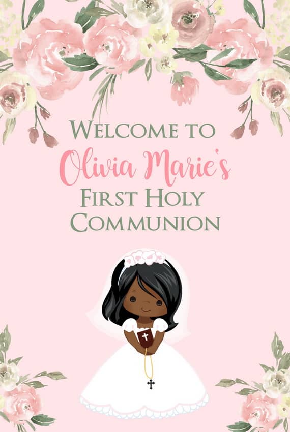 Girl First Communion Welcome Sign - Darker Complexion