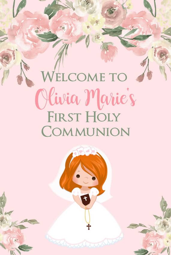 Girl First Communion Welcome Sign - Red Hair