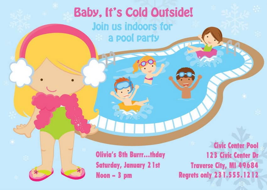 Girls Indoor Pool Party Birthday Invitation, Blonde