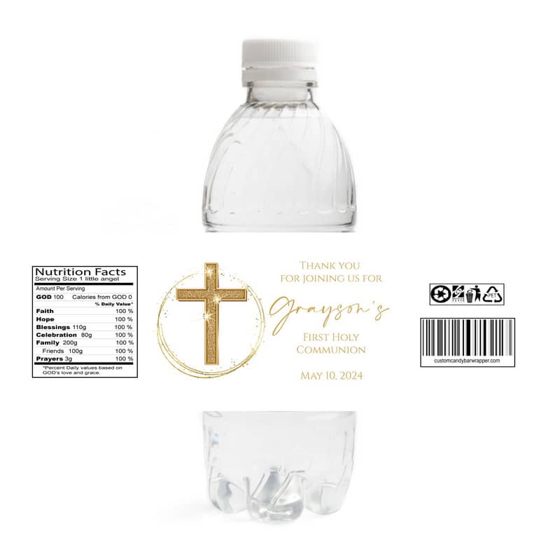 Gold First Communion Water Bottle Labels
