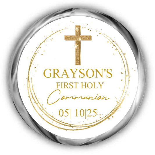 Gold First Communion Kisses Stickers
