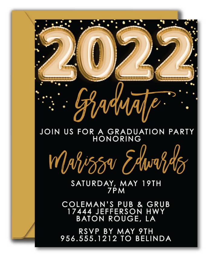 Gold Balloons Graduation Invitations