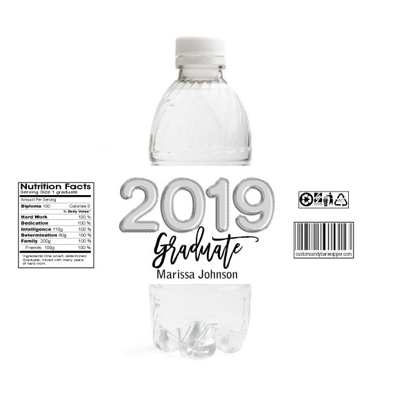 Foil Balloons Graduation Water Bottle Labels - Silver