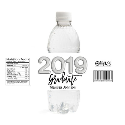 Foil Balloons Graduation Water Bottle Labels - Silver