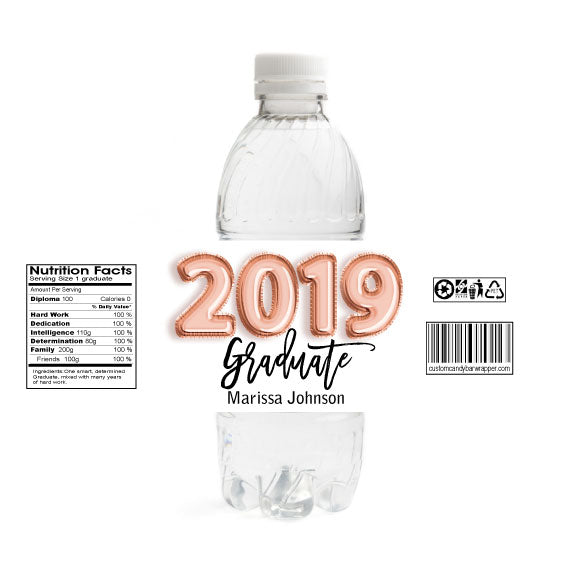 Foil Balloons Graduation Water Bottle Labels - Rose Gold