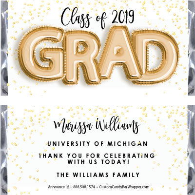 Foil Grad Graduation Candy Bar Wrappers - Gold