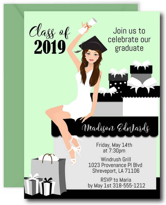 Beautiful Graduate Graduation Party Invitations - Brunette