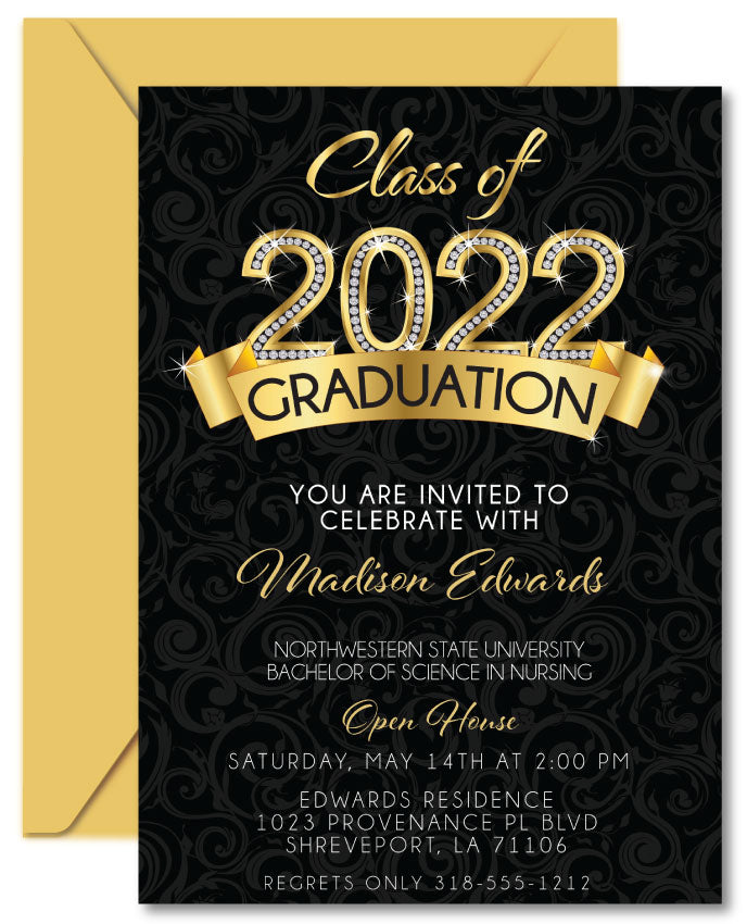 Gold Diamond Graduation Invitations
