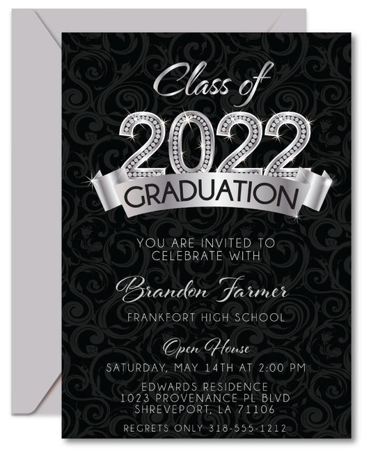 Silver Diamond Graduation Invitations