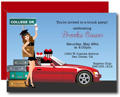 Graduation College Trunk Party Invitations - Brunette