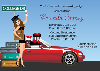 Graduation Trunk Party Invitations Brunette