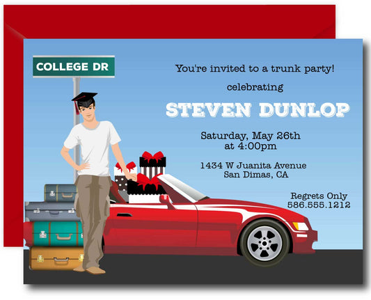 College Trunk Party Invitations - Brunette