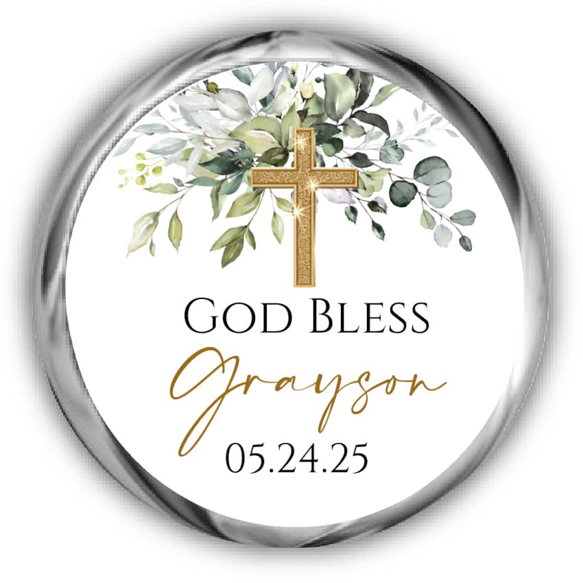 Greenery First Communion Kisses Stickers