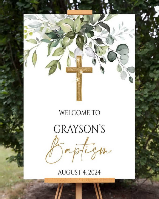 Greenery Baptism Welcome Sign