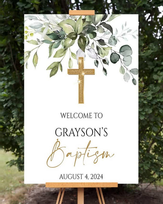 Greenery Baptism Welcome Sign