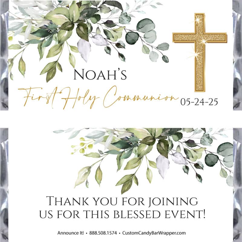 Greenery First Communion Candy Bar Wrapper