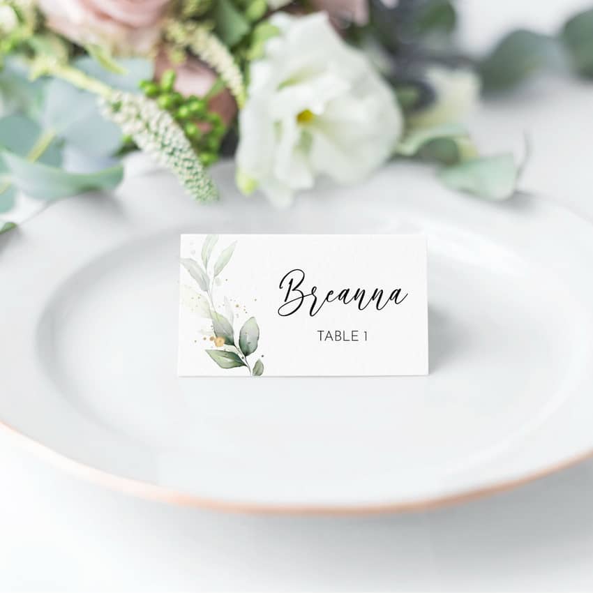 Green and Gold Place Cards Printable