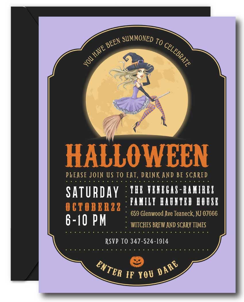 Vintage Witch Adult Halloween Invitation - Lighter Complexion
