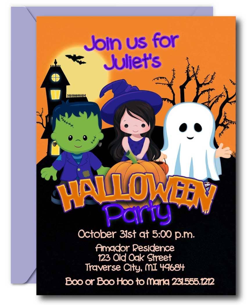 Trio Kids Halloween Party Invitations