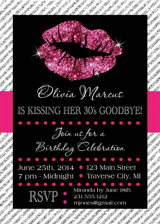 Kissing Goodbye Lips Birthday Invitations
