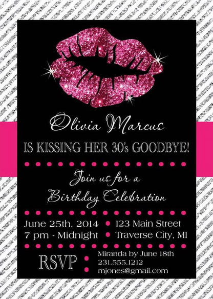 Kissing Goodbye Lips Birthday Invitations