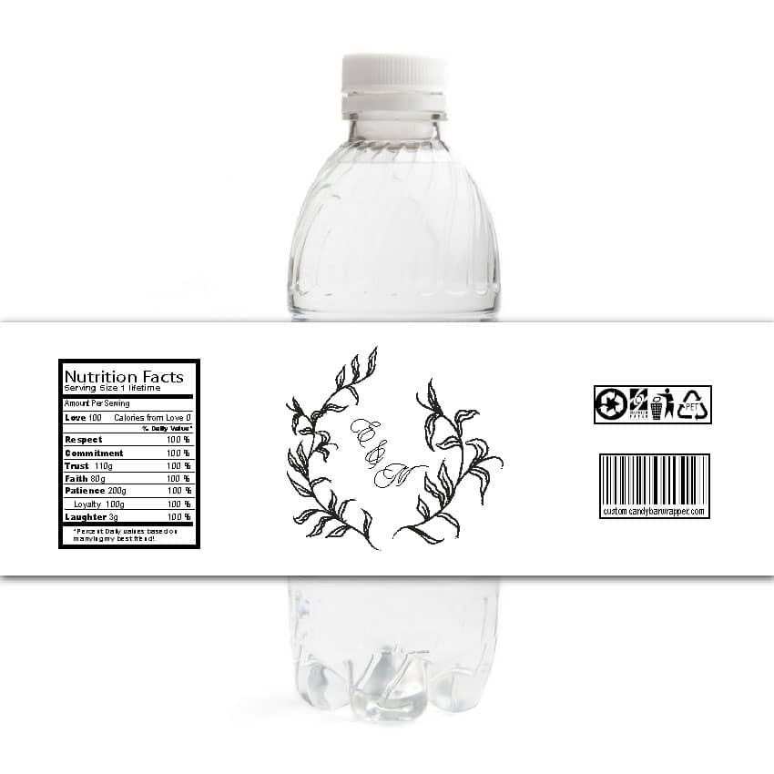 Leafy Monogram Wedding Bottle Labels