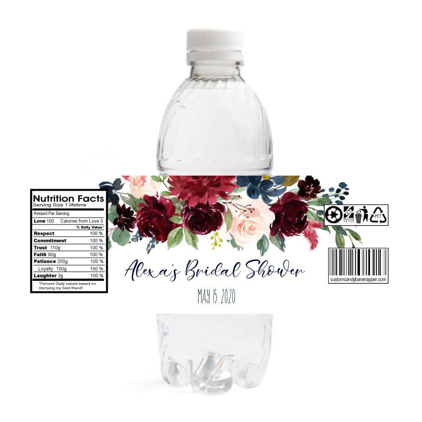Marsala Bridal Shower Water Bottle Labels