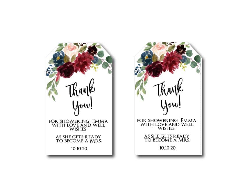 Marsala Bridal Shower Thank You Tags