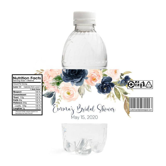 Navy Blush Bridal Shower Water Bottle Labels