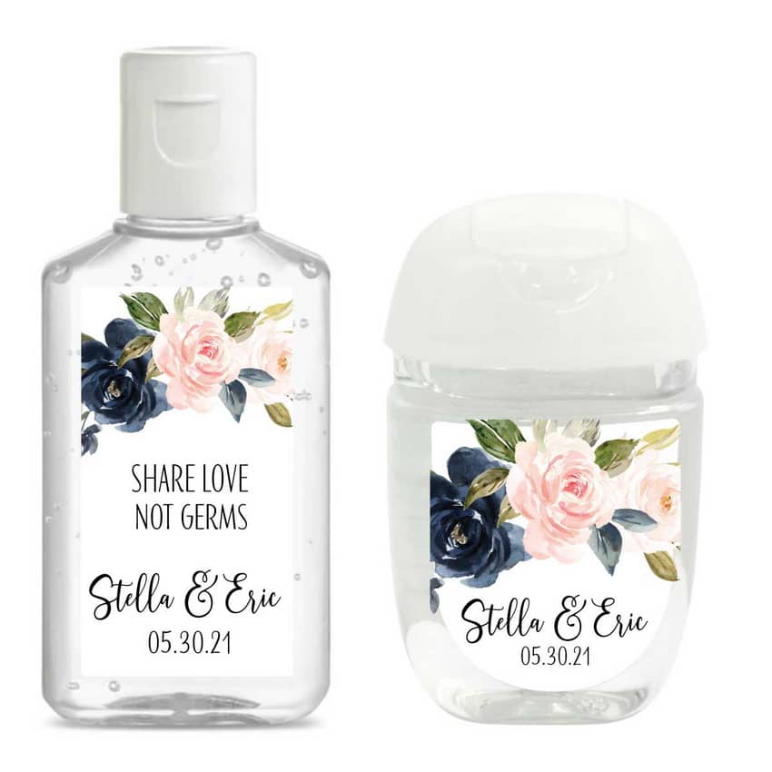 Navy Blush Wedding Hand Sanitizer Labels