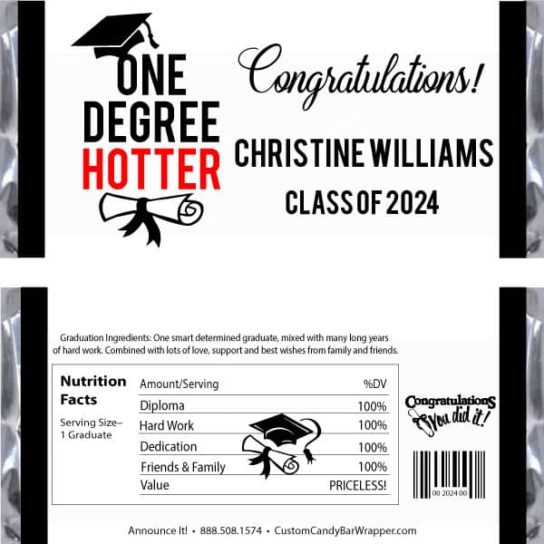 One Degree Hotter Graduation Candy Bar Wrappers