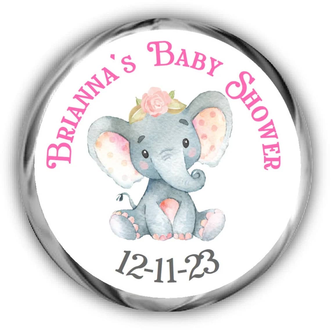 Pink Elephant Baby Shower Kisses Stickers