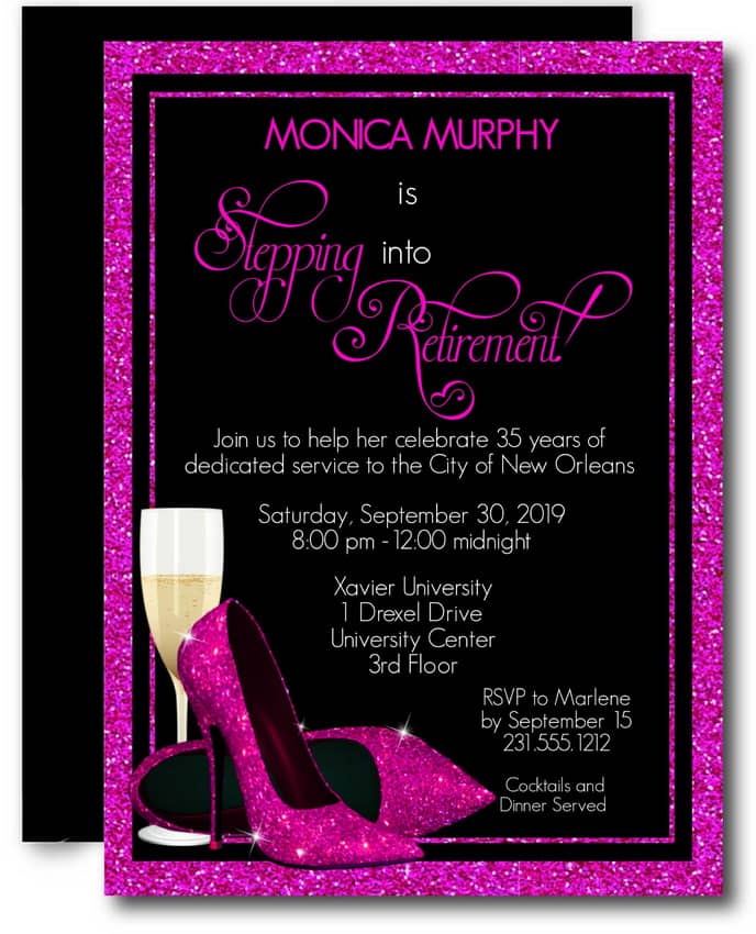 Pink Glitter Shoes Retirement Party Invitation