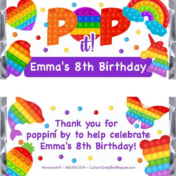 Pop It Birthday Candy Bar Wrappers