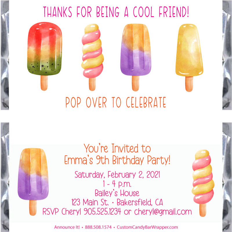 Popsicle Birthday Candy Bar Wrappers