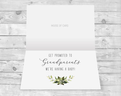 Inside of greenery pregnancy announcement card for parents