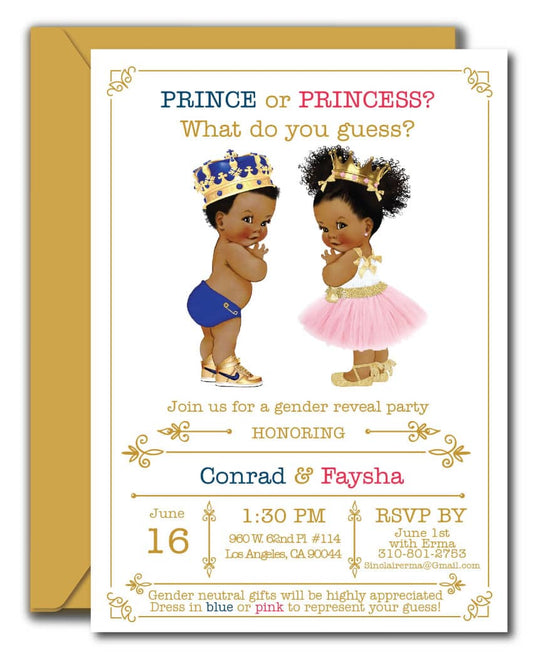 Prince or Princess? Gender Reveal Invitations, Darker Complexion