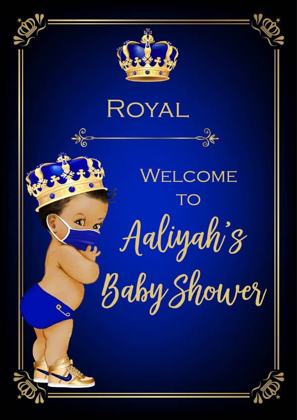 Prince Baby Shower Welcome Sign Medium with Face Mask