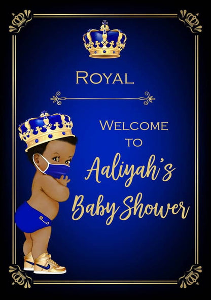 Prince Baby Shower Welcome Sign Darker with Face Mask