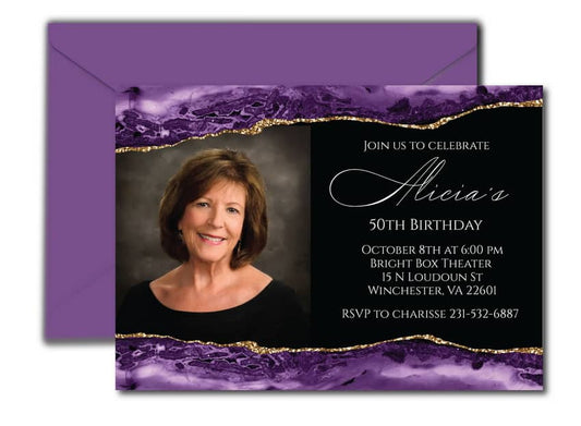 Purple Photo Birthday Invitations