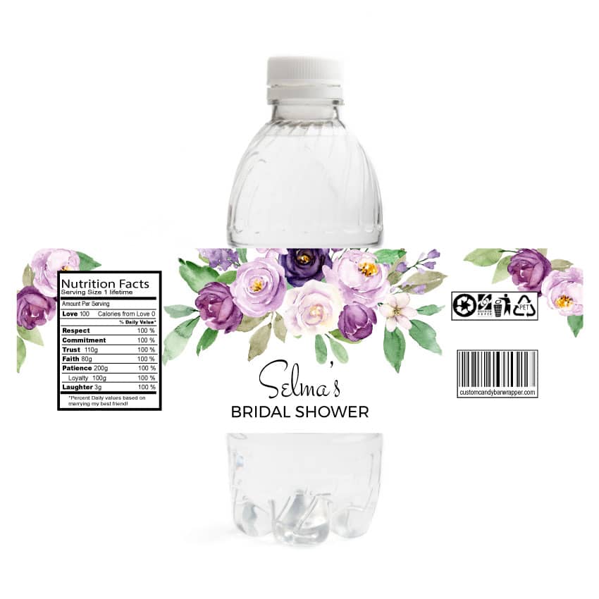 Purple Bridal Shower Water Bottle Labels